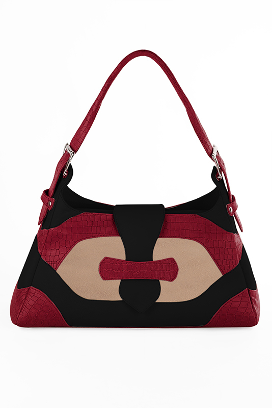Dress handbag in cardinal red, champagne white and matt black leather - Top view